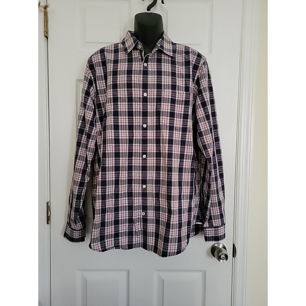 Gap brand Lived-In Navy Blue White Check Plaid Woven Shirt Mens Size XL EUC